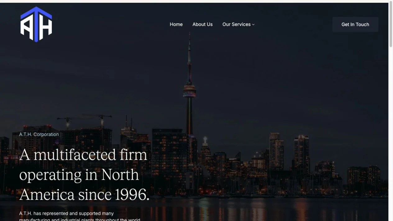 Desktop view of the ATH Corporation website
