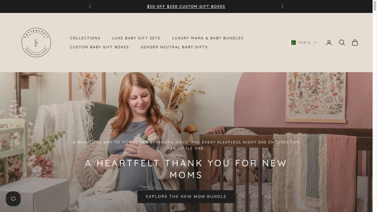 Desktop view of the Cotton Craft website