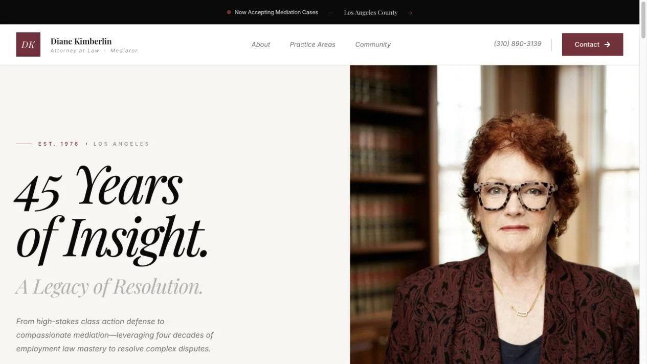 Desktop view of the Diane Kimberlin Mediation website