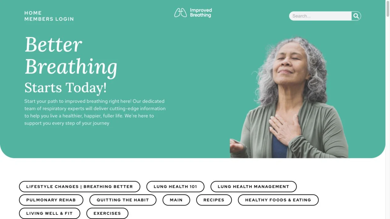 Desktop view of the Improved Breathing website