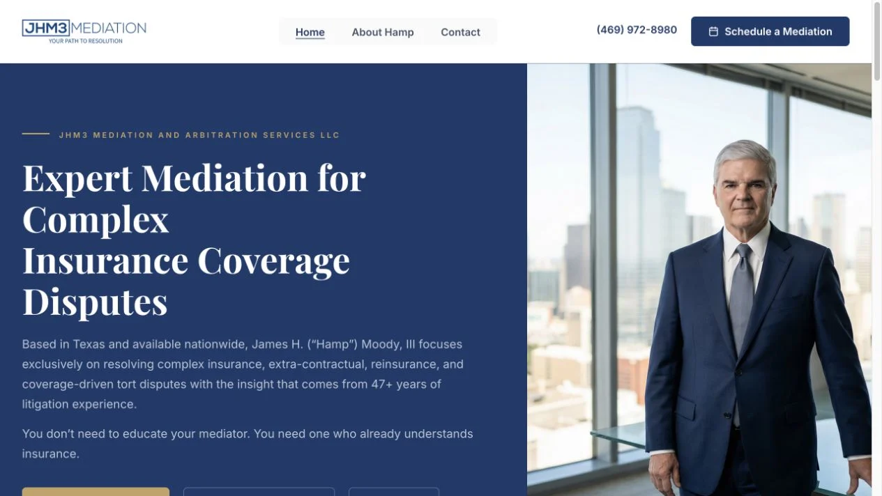 Desktop view of the JHM3 Mediation website