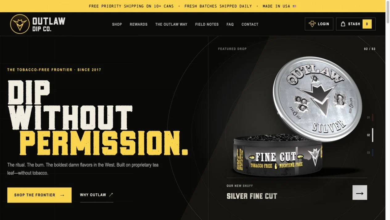 Desktop view of the Outlaw website