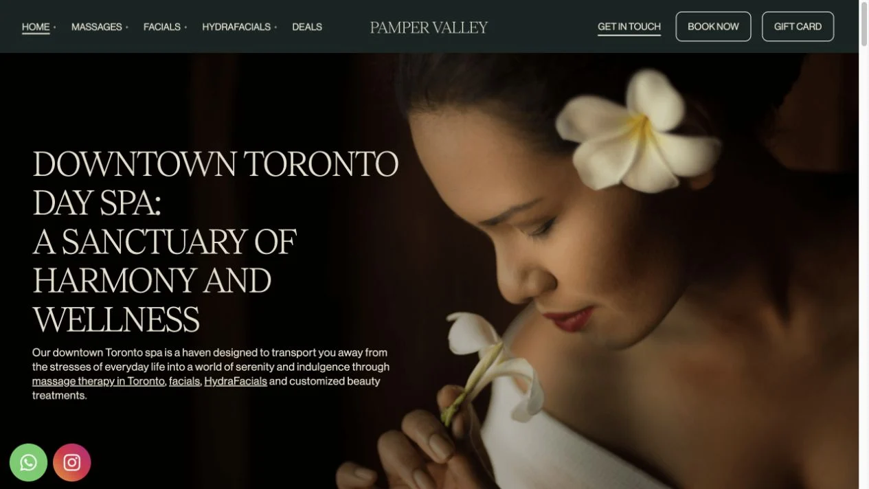 Desktop view of the Pamper Valley website