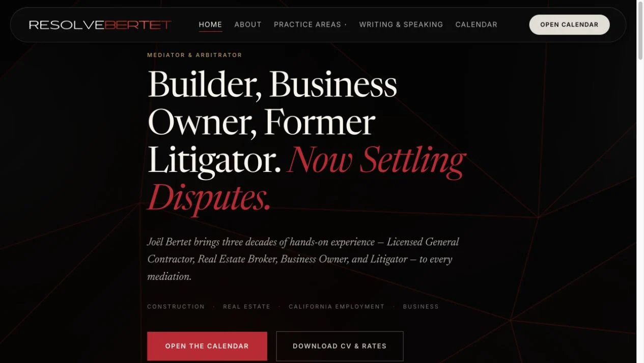 Desktop view of the Resolve Bertet website