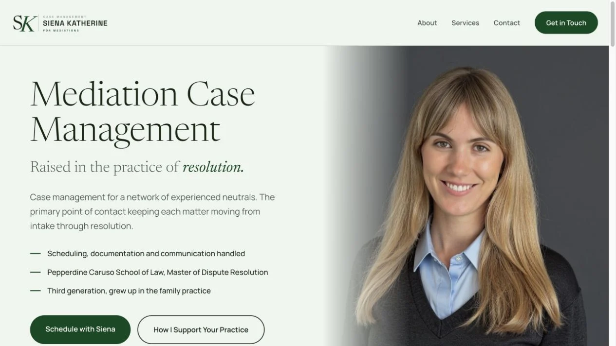 Desktop view of the Siena Katherine Case Management website