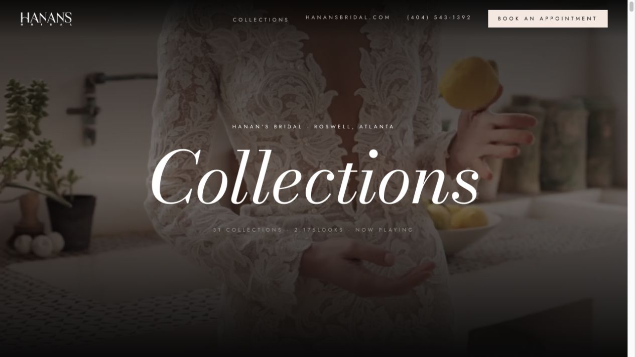 Desktop view of the Hanan bridal collections website