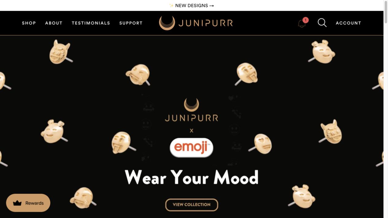 Desktop view of the Junipurr Jewelry website